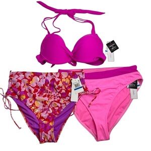 Salt + Cove Strappy Underwire Push Up Bikini Top & Two Bikini Bottoms XL New